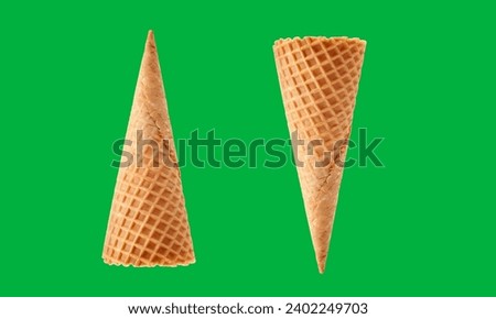 Empty waffle ice cream cone on green screen 