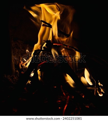 flame from woods, home cook, high contrast picture