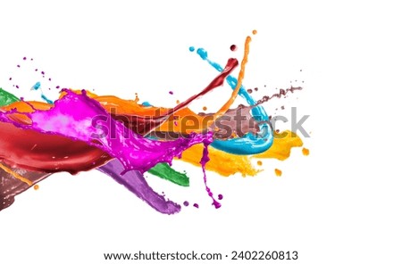 Multi colors of paint splash crossing each other on transparent png without background.