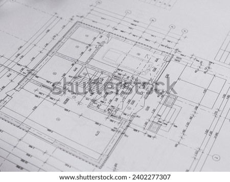 architectural plans. construction site, pencil and blueprints. Royalty-Free Stock Photo #2402277307