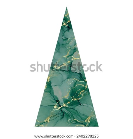 Abstract alcohol ink liquid luxury contemporary christmas tree. Green color fluid stains, splashes. Marble effect texture. Merry Christmas and Happy New year concept.