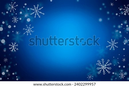 Blue gradient background with white snowflakes. Holiday greeting card. For banner, poster and design.