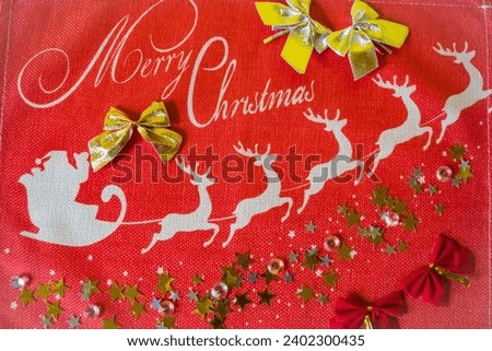 Marry Christmas Typographical on red Xmas background with winter landscape
