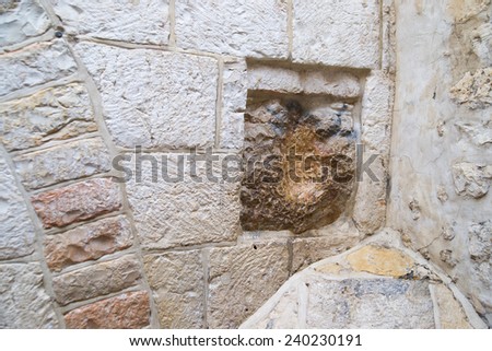 Hand of Saviour on Station Five of Via dolorosa (Way of Suffer) in Jerusalem