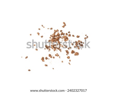 Scattered Chocolate Granola Isolated, Flying Cocoa Muesli, Crunchy Cereals, Seeds and Grains Oatmeal Muesli, Chocolate Granola on White Background Royalty-Free Stock Photo #2402327017