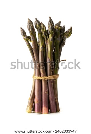 Purple Asparagus Isolated, Raw Garden Vegetables Bunch, Fresh Edible Sprouts of Red Asparagus Officinalis on White Background Royalty-Free Stock Photo #2402333949