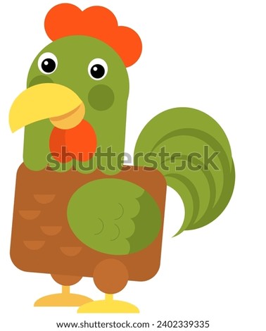 cartoon scene with happy smiling chicken rooster isolated illustration for kids