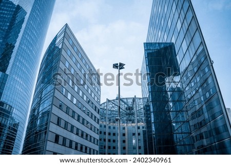 Office Building tower in Financial District La Defense Paris France stock photo