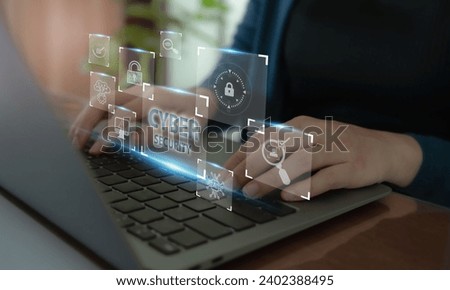 Cyber security concept. Professionals use artificial intelligence AI and techniques to protect organizations from potential threats. Protecting networks, systems, and programs from digital attacks. Royalty-Free Stock Photo #2402388495