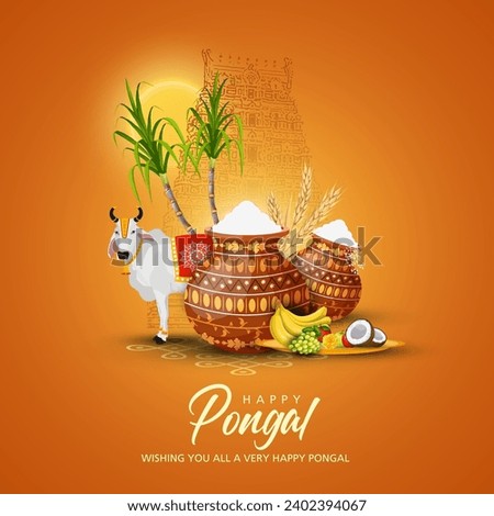 Vector illustration of Happy Pongal Holiday Harvest Festival of Tamil Nadu. Creative background design Royalty-Free Stock Photo #2402394067