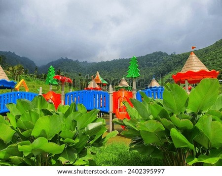 Colorful playground in mountain forest. This should be a lot of fun.