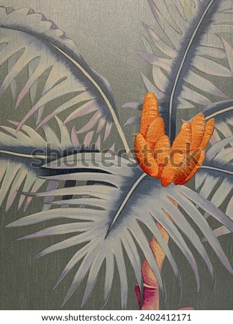 Seamless tropical pattern. Lacy pattern of palm trees on an orange background. Paper cut pattern.