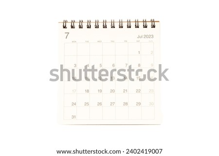 July calendar 2023 desktop isolated on white background