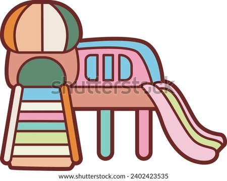 The theme of this illustration is Playroom. Recreation kid slide icon set. A children playground slide set vector art. Outdoor playground equipment. Children's house. Climbing frame clip art. 