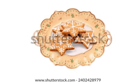 Christmas gingerbread cake decorated with snowflake on it, transparent background