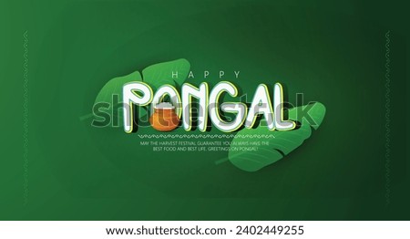 Happy Pongal Celebration Background With  Mud Pot, Sugarcane, banana leaf
 Royalty-Free Stock Photo #2402449255