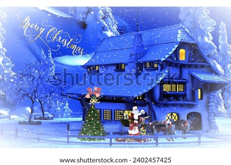 2023 Merry Christmas celebrating picture Home with tree and Santa Claus