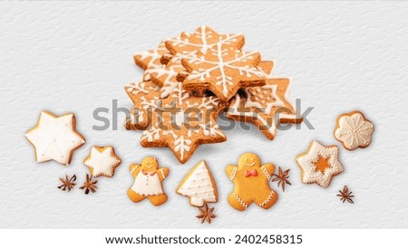 Gingerbread Christmas cake with snowflake decoration on top with various shapes, Interesting Christmas cake decorations