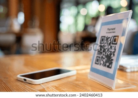 smartphone to scan QR code for order menu in cafe restaurant with a digital delivery. Choose menu and order accumulate discount. E wallet, technology, pay online, credit card, bank app.