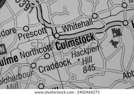 Culmstock, Devon, England, United Kingdom atlas local map town and district plan name in black and white