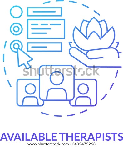 2D available therapists thin line gradient icon concept, isolated vector, blue illustration representing online therapy.