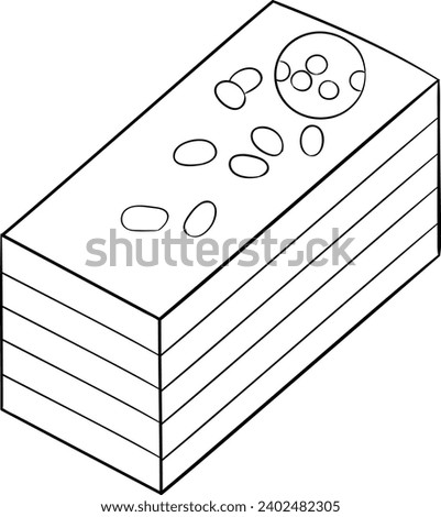 Chocolate Layer Rectangle Cake Black and White Vector Line Art Illustration