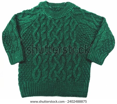 Knitted greeen color round neck  cable design A beautiful isolate sweatshirt world gallery sweater jumper.