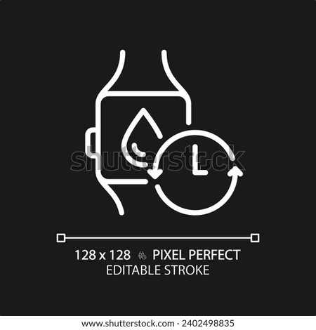 2D pixel perfect editable white smartwatch with water icon, isolated monochromatic vector, thin line illustration representing metabolic health.