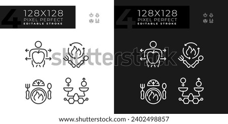 2D pixel perfect light and dark icons collection representing metabolic health, editable thin line illustration.