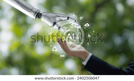 Sustainable development goals. SDGs. AI intelligent system business management and environmental conservation green economy. Environmental technology. Green business management. Net zero. Copy space. Royalty-Free Stock Photo #2402506047