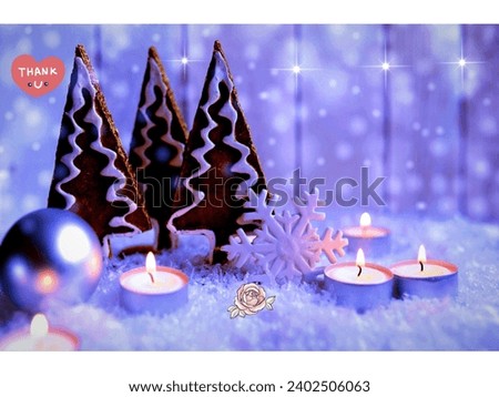 Christmas Decorated picture with Candles and golden color cack tree bright lights