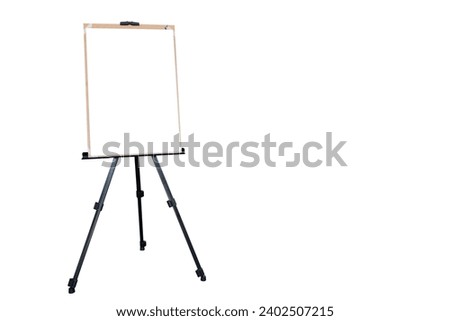 Wooden easel with blank canvas on white isolated background for mockup design. space for text. clipping path