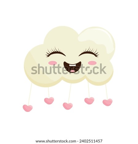 Cute cartoon cloud with pink hearts. Vector character design for Valentine's Day