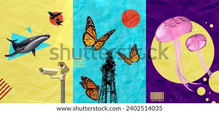 Surreal Flying Creative Designs. Vertical Art Banner. Beautiful Posters Set. Dreaming Illustrations.