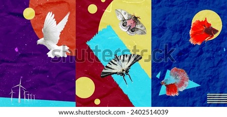 Surreal Flying Creative Designs. Vertical Art Banner. Beautiful Posters Set. Dreaming Illustrations.