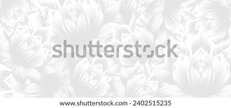 Floral background design with abstract white lotus flower pattern. Luxury vector horizontal template for Valentine's Day congratulation card, wedding invitation, flyer, gift certificate on 8 March. Royalty-Free Stock Photo #2402515235