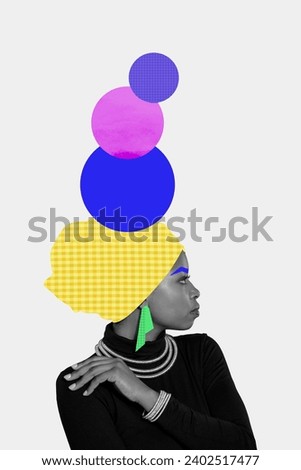 Vertical collage image of gorgeous black white effect lady painted jewelry turban headwear isolated on creative background Royalty-Free Stock Photo #2402517477