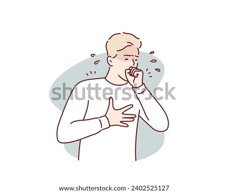unhealthy Sickness, asian young man, girl unwell and coughing, have cold, sore throat isolated white background suffering with symptom cough feeling bad.Hand drawn style vector design illustrations. Royalty-Free Stock Photo #2402525127