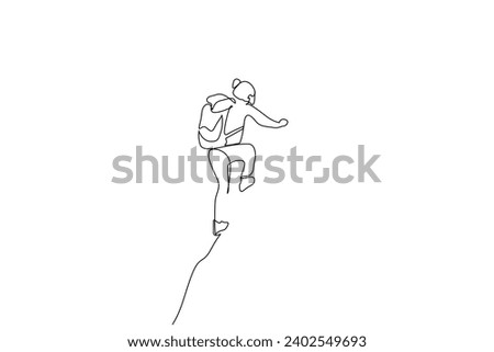 woman person backpack season nature hiking trekking activity one line art design Royalty-Free Stock Photo #2402549693
