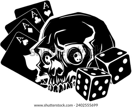 black silhouette of Poker cards with skull and dice vector illustration