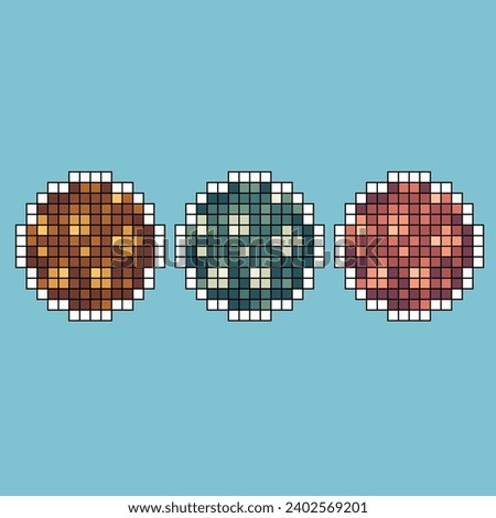 Pixel art stroke sets of cookies icon with variation color item asset. Cookies icon on pixelated style. 8bits perfect for game asset or design asset element for your game design asset