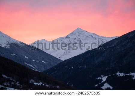 Early morning view of mountains,  view from Bormio to peak above Santa Caterina, Italy