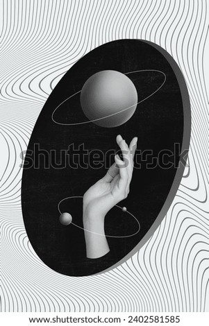 Creative drawing image collage of hands explorer astronaut discover learning outer space planets