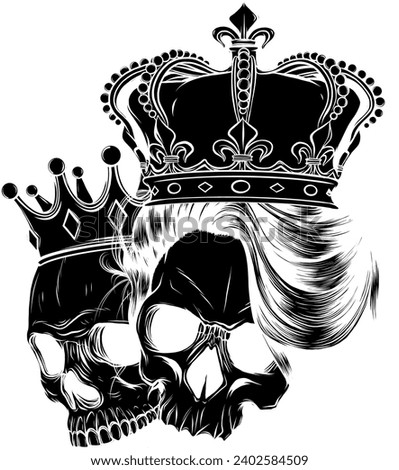 black silhouette of King and queen skull.