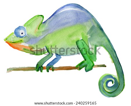 Watercolor chameleon illustration. Vector.