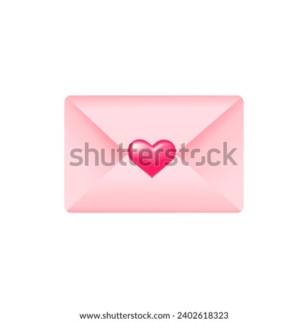 A closed pink envelope with a 3D heart. An item for Valentine's Day, Mother's Day. Vector illustration isolated on a white background.