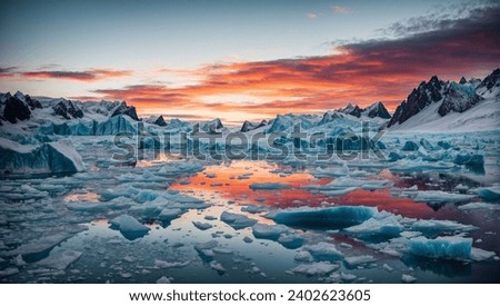 A stark image of a melting ice cap with its jagged edges contrasting sharply. Reminder of the impact of climate change on our planet. Royalty-Free Stock Photo #2402623605