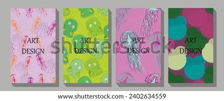 Poster. Octopus, crab, shells, jellyfish, seahorse. design for cards, print, posters, logo, cover