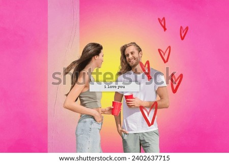 Composite collage picture image of young couple talk party crush valentine day love dating concept magazine surrealism metaphor psychedelic