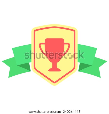sign with prize cup and ribbon. concept of victory, success, winner cup icon, winner trophy, gold cup. isolated on white background. flat style cup winner logo design modern vector illustration